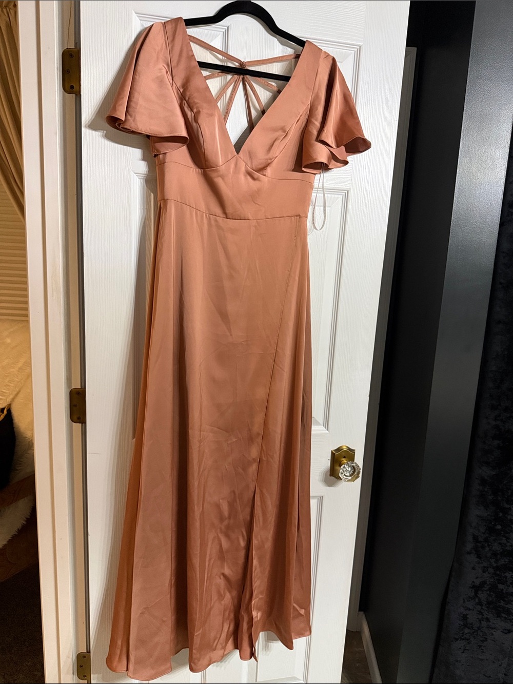 NWOT Azazie Bridesmaids Dress Flutter-Sleeve Maxi Dress in Bronzer